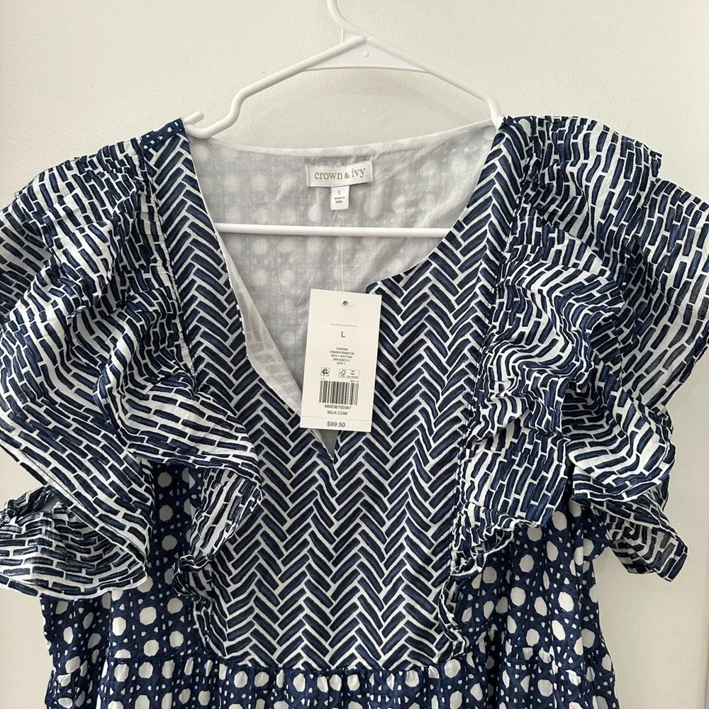 New with Tags Crown & Ivy Blue and White Patterned Maxi Dress - Picture 5 of 5